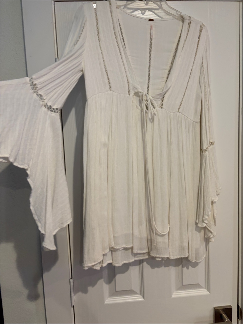 Free People Cream Boho V-Neck Tie-Front Tunic